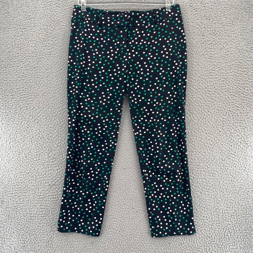 Ann Taylor Pants Womens 4 Petite Black Green Polka Dot Stretch Crop Capri Work